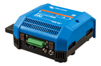 Isometric bottom view of blue Lynx Smart BMS unit showing cooling vents and port layout