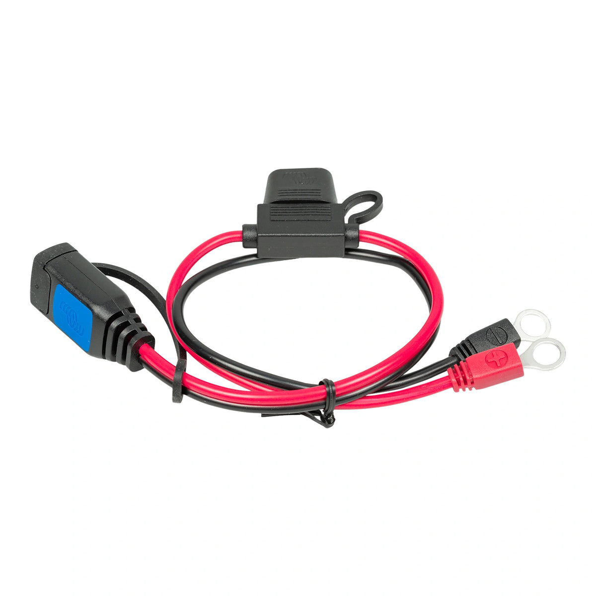 Victron M8 eyelet connector cable with protective caps closed on fuse and DC plug