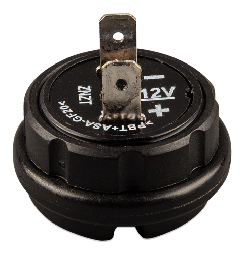 Angled rear view of the 12V power port showing connection terminals and circular plastic housing