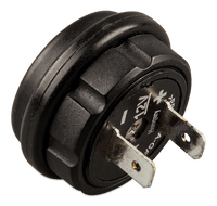 Rear view of Victron MagCode power port showing 12V positive and negative male spade terminals