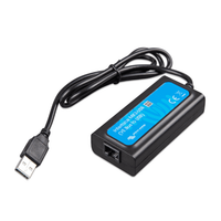 Angled view of MK3-USB interface box showing the RJ45 port for VE.Bus connection