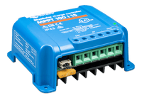 Side view of BlueSolar MPPT 100/15 controller showing technical specification label