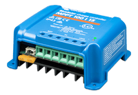 Perspective view of BlueSolar controller showing connection terminals and replaceable fuse