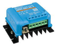 Side perspective view of a blue Victron SmartSolar MPPT 100/20 charge controller