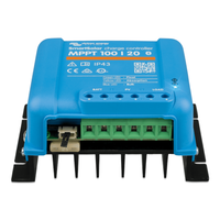 Low angle front view focusing on the terminal connection area of the MPPT controller