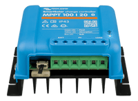 Low angle front view focusing on the terminal connection area of the MPPT controller