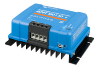 Side perspective of blue SmartSolar MPPT controller showing the cooling fin design