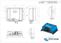 Dimensional technical drawing of the Victron MPPT 150/70-MC4 showing enclosure measurements