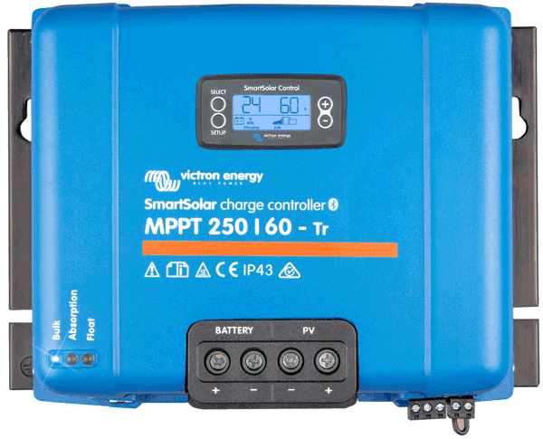 Victron MPPT 250/60 solar controller with optional LCD digital display accessory installed