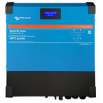 Front view of blue Victron Multi RS Solar inverter charger with LCD status display