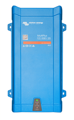 Front view of blue Victron MultiPlus 12/500/20 inverter charger with status LED indicators