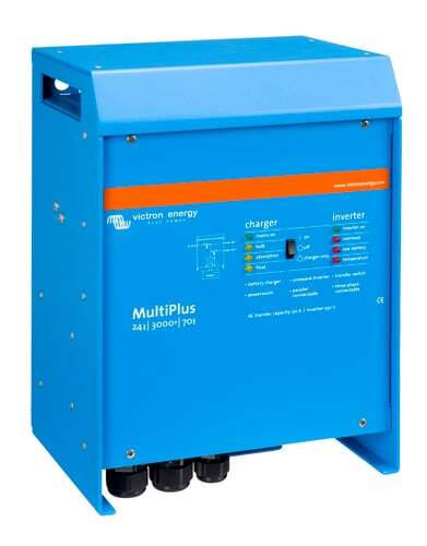 Side perspective view of the Victron MultiPlus 24/3000 inverter charger enclosure