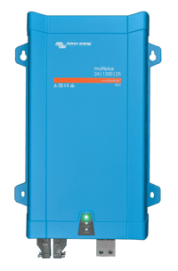 Front view of blue Victron MultiPlus 24V 1200VA inverter charger with status LEDs