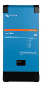 Front view of blue Victron MultiPlus 24V 2000VA inverter charger showing status LEDs