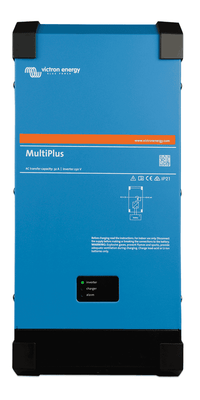 Front view of blue Victron MultiPlus 24V 2000VA inverter charger showing status LEDs