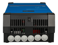 Bottom view of the Victron MultiPlus showing cable entry glands and main power switch