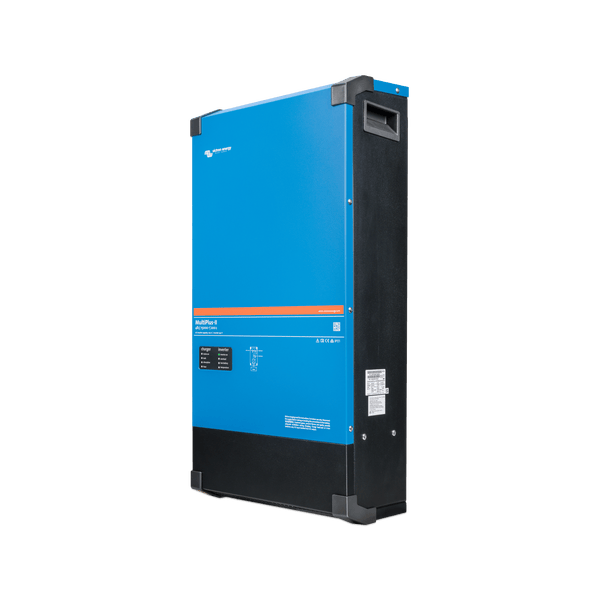 Angled profile showing black side panel and recessed handle of the inverter charger