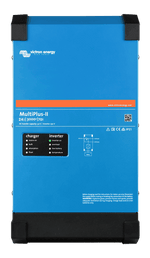 Front view of blue Victron MultiPlus-II 24V 3000VA inverter charger showing status LED indicator panel
