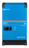 Front view of blue Victron MultiPlus-II 48V 5000VA inverter charger showing status LEDs