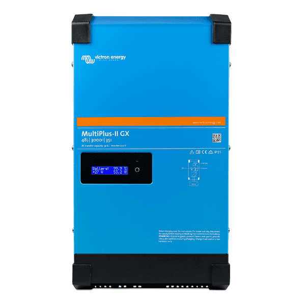 Front view of Victron MultiPlus-II GX 24V 3000VA inverter charger showing LCD display