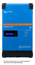 Front view of Victron MultiPlus-II GX 48V 5000VA inverter charger with blue steel casing and LCD display