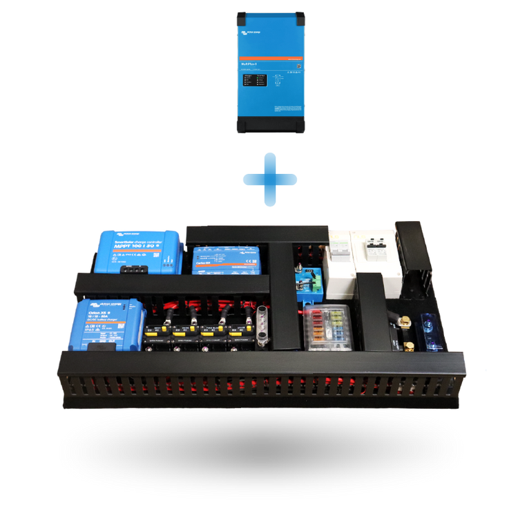 Diagram showing Victron MultiPlus-II inverter separate from the main Exotronic pre-wired board