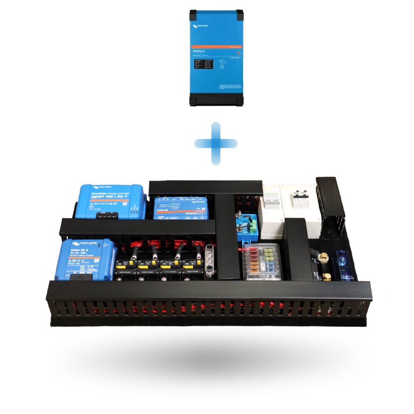 Diagram showing Victron MultiPlus-II inverter separate from the main Exotronic pre-wired board