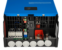 Open bottom view of MultiPlus inverter charger showing internal connection terminals
