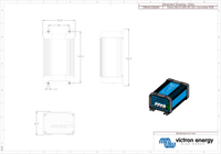 Technical dimensional drawing of the Orion 24/12-25A DC-DC converter with metric measurements