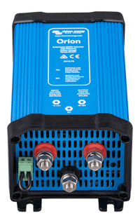 Terminal panel of Victron Orion converter with M6 bolt connections and remote block