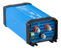 Right-side perspective of Victron Orion 12V to 24V DC-DC converter showing terminal access