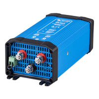 Perspective side view of Victron Orion 12/24-20A DC-DC converter showing cooling fins