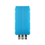 Top view of a blue Victron Orion IP67 12V to 24V DC-DC converter with ribbed aluminium heat sink