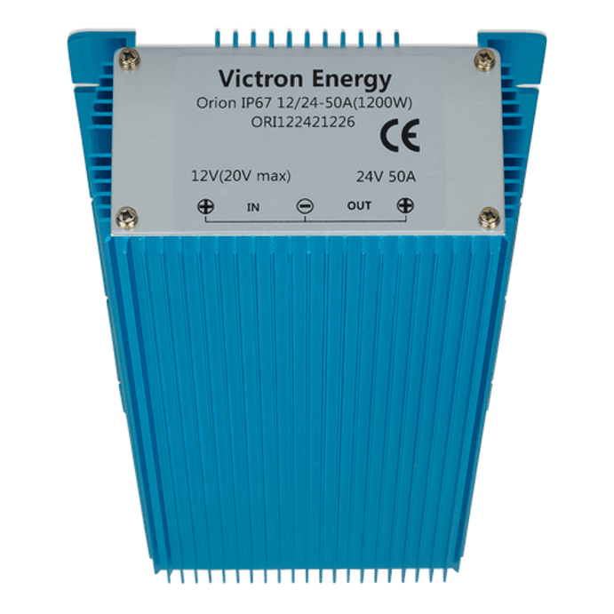 Close-up of the specification label for the Orion IP67 12/24-50A non-isolated converter