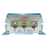 Front terminal view of DC-DC converter showing input, ground and output bolt connections