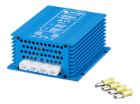 Side perspective of a blue non-isolated DC-DC converter showing heat dissipation fins
