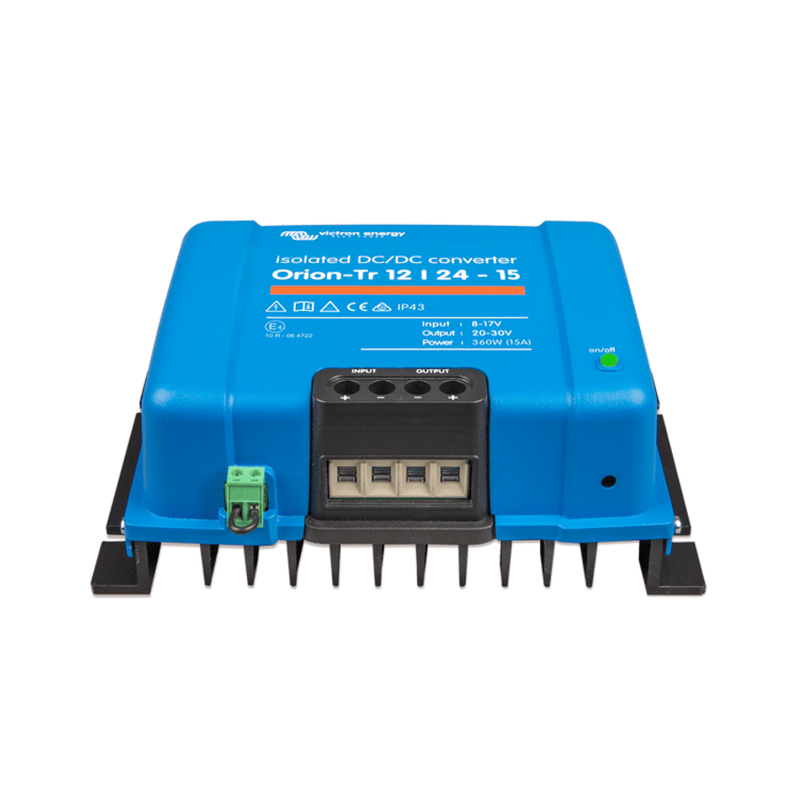 Angled front view of Victron Orion-Tr 12-24-15 isolated DC-DC converter