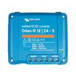 Top-down view of blue Victron Orion-Tr 12V to 24V isolated DC-DC converter with screw terminals