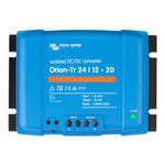 Blue Victron Orion-Tr 24/12-20 isolated DC-DC converter front view with terminal cover