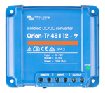 Front view of Victron Orion-Tr 48/12-9 isolated DC-DC converter with green status LED and screw terminals