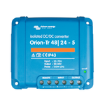 Front view of blue Victron Orion-Tr 48/24-5 isolated DC-DC converter showing screw terminal connections