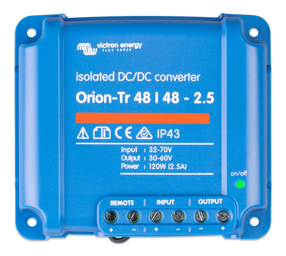 Front view of Victron Orion-Tr 48V to 48V 2.5A isolated DC-DC converter