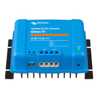 Front angled view of Victron 12V DC-DC converter showing terminal block and remote port