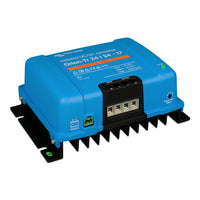 Angled side view of the blue Orion-Tr isolated converter showing the cooling fins