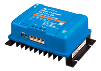 Angled perspective view showing the heatsink and terminals of the charger