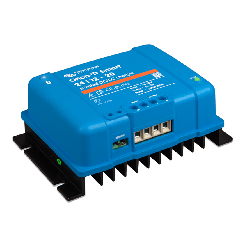 Side perspective view of the Orion-Tr Smart charger highlighting mounting points