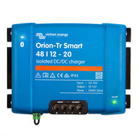 Front view of Victron Orion-Tr Smart 48/12-20 isolated DC-DC charger showing terminal block and status LEDs