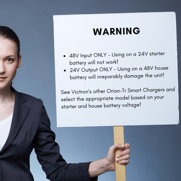Selection warning guide for Orion-Tr Smart chargers regarding battery voltage compatibility