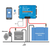 Wiring diagram showing Orion-Tr Smart charger connected between 24V starter and 12V auxiliary batteries