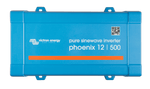 Top-down view of a blue Victron Phoenix 12/500 pure sine wave inverter